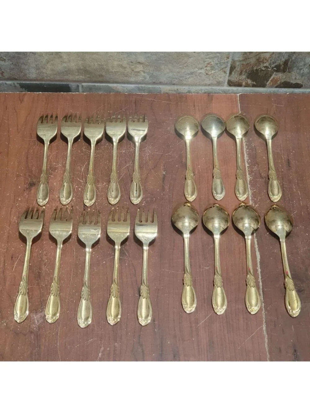 Vintage Gold Plated Electroplate Flatware Set 18 Pcs Marked Stainless Steel Kore